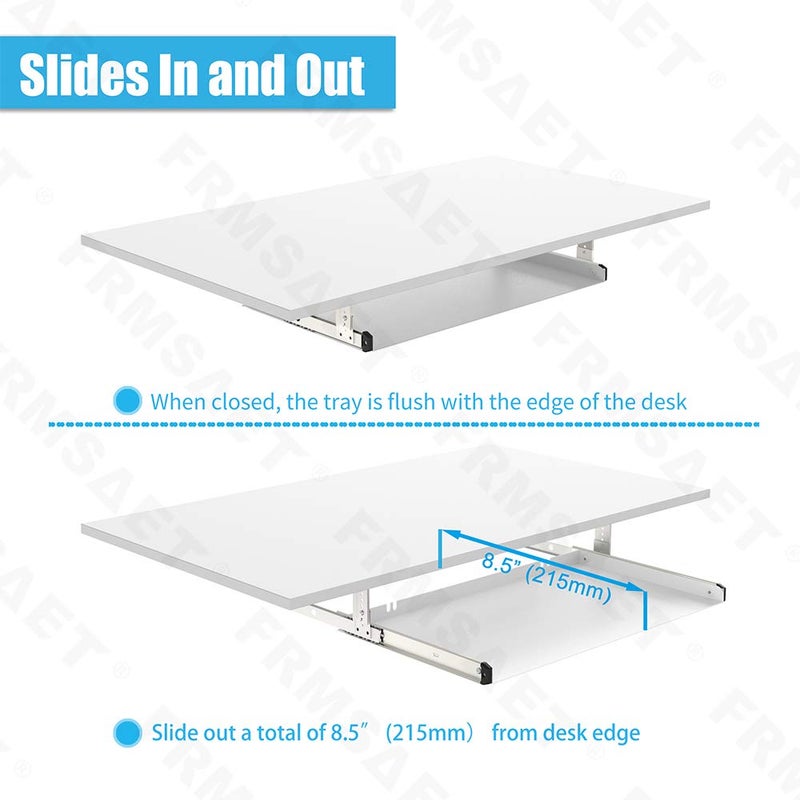 FRMSAET Under Desk Keyboard Tray Heavy-Duty All-Metal Material 20/24/30 inches Platform Computer Drawer Organizer Home Office Kitchen Bedroom Garage Storage Tool - Easy to Install.(24 inches, White) - Image 3